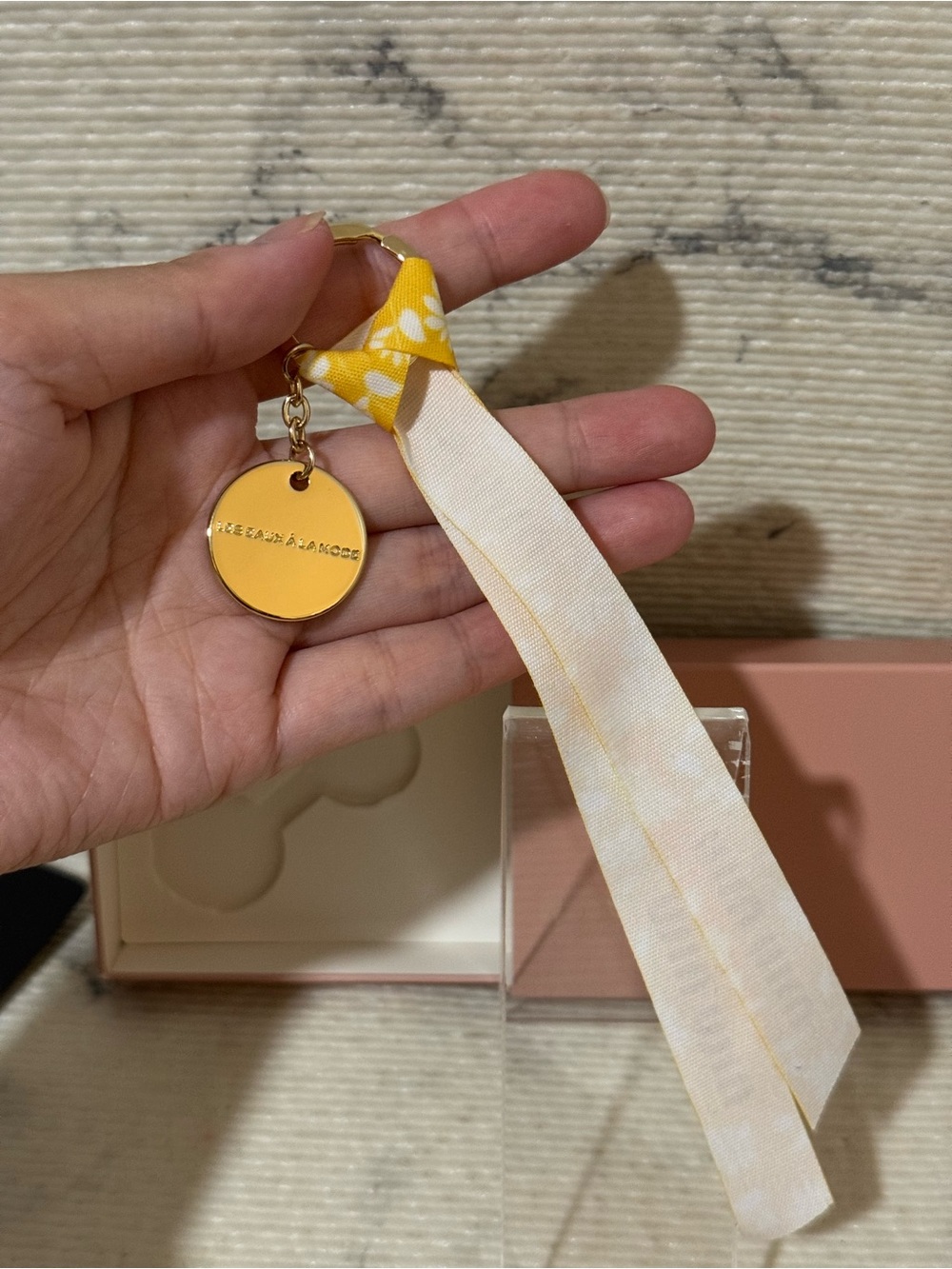 Miu Miu Beauty Yellow with Daisy Flower Design Ribbon Keychain with Gold Charm - Picture 5 of 7